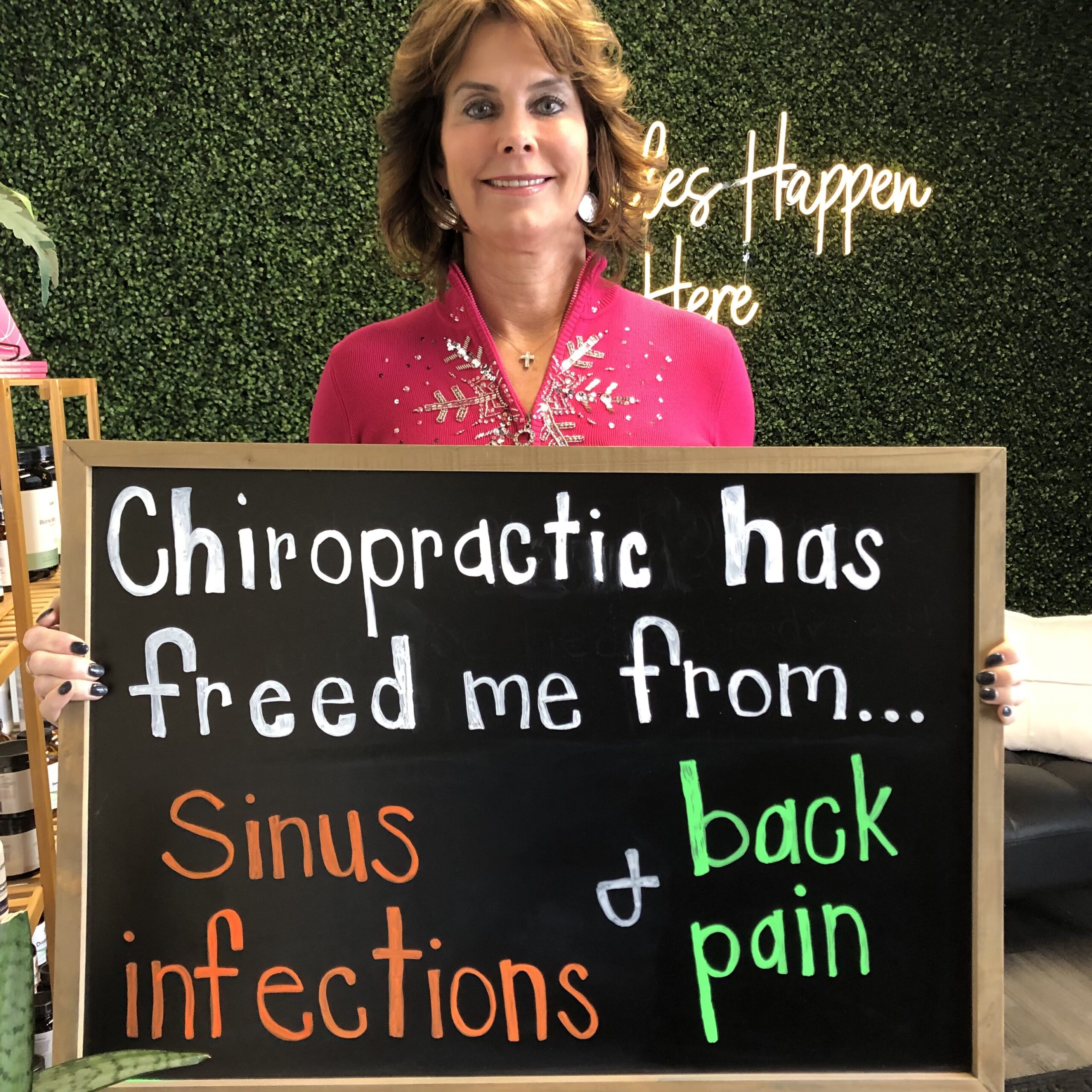 Legacy patient reporting freedom from sinus infections and back pain