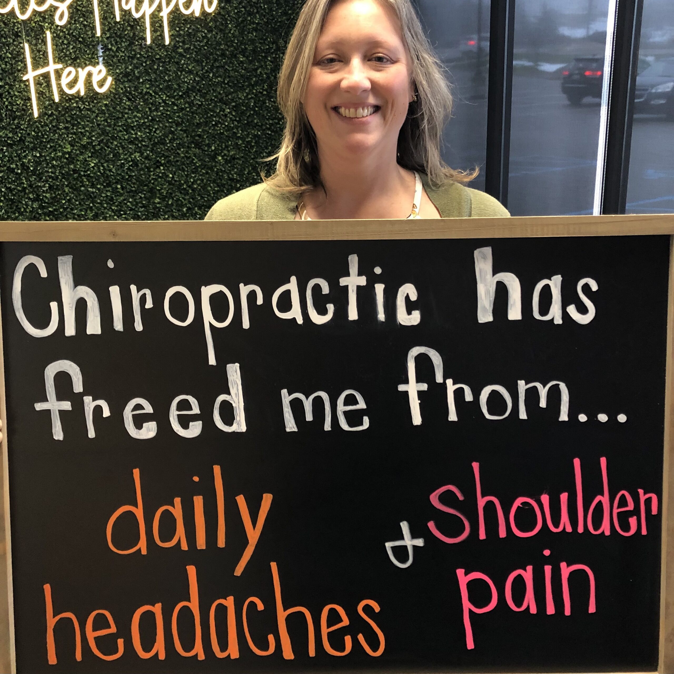 Legacy patient reporting relief from daily headaches and shoulder pain