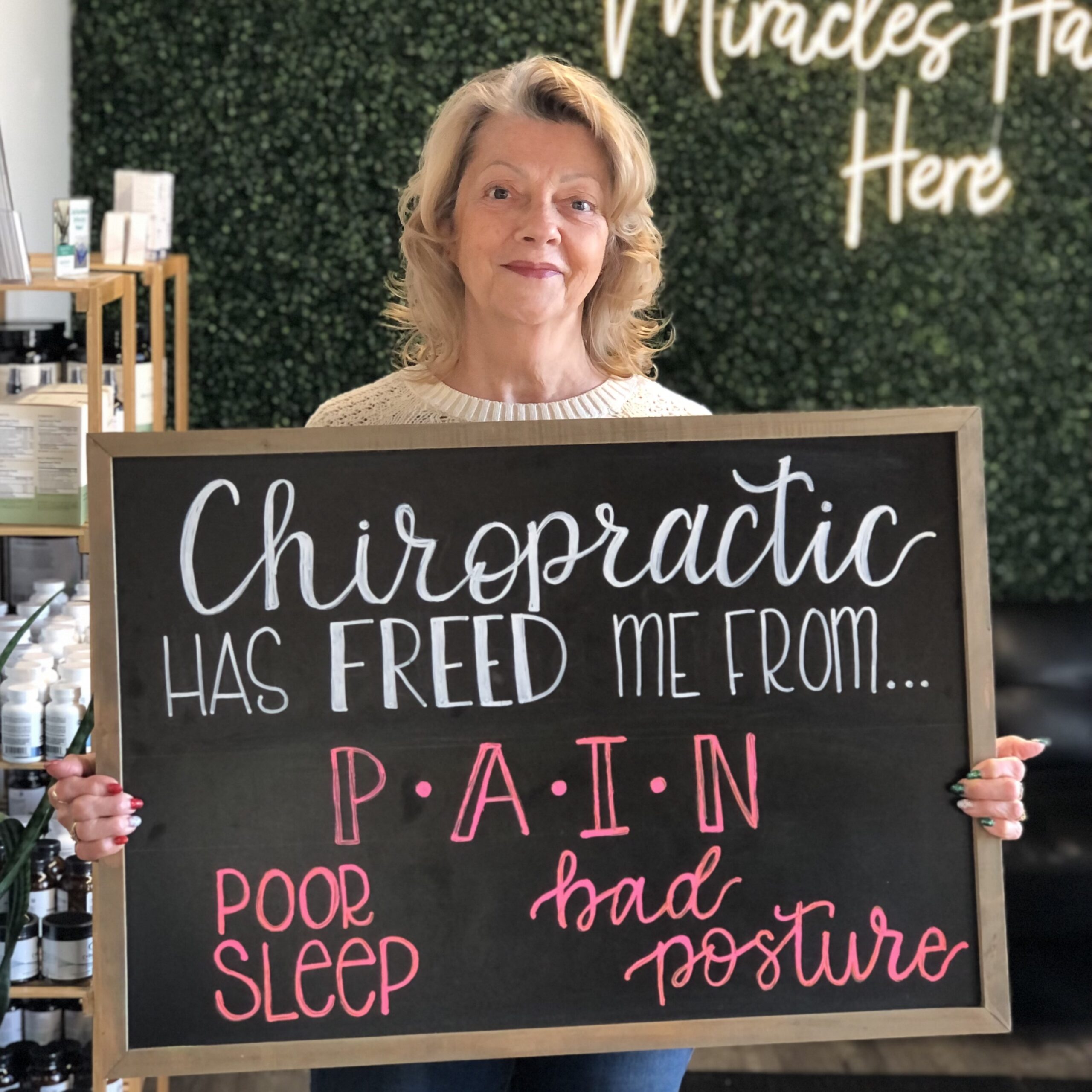 Legacy patient reporting relief from pain, poor sleep, and bad posture